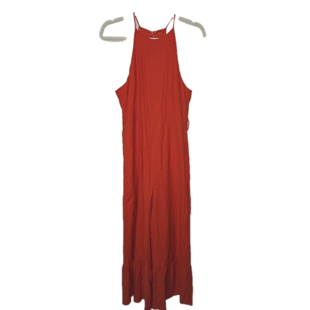 DO+BE Orange Wide Leg Jumpsuit L GUC Ruffle Hem Boho Summer‎ 🔥👗